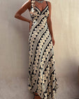 Ethnic Print Slip Midi Dress: Brown