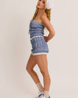 LACE TRIM SMOCKED TUBE TOP WITH SMOCKED SHORTS
: NAVY GINGHAM / L