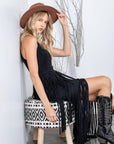 SOUTHERN FRINGE SUEDE DRESS: CAMEL / L