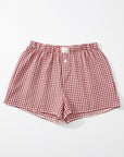 Red Plaid Gingham Printed High Waist Shorts: Red Stripe
