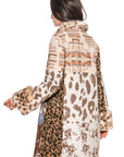 Mixed Media Faux Fur & Denim Trim Coat