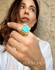 MM FULL PACKAGE Turquoise Ring | 16mm Square Stone I 24K GF
