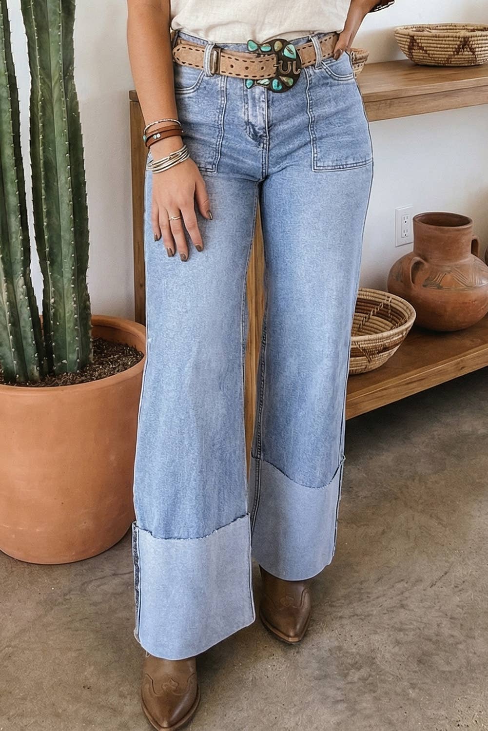 Turn-up Cuffs Wide Leg Jeans