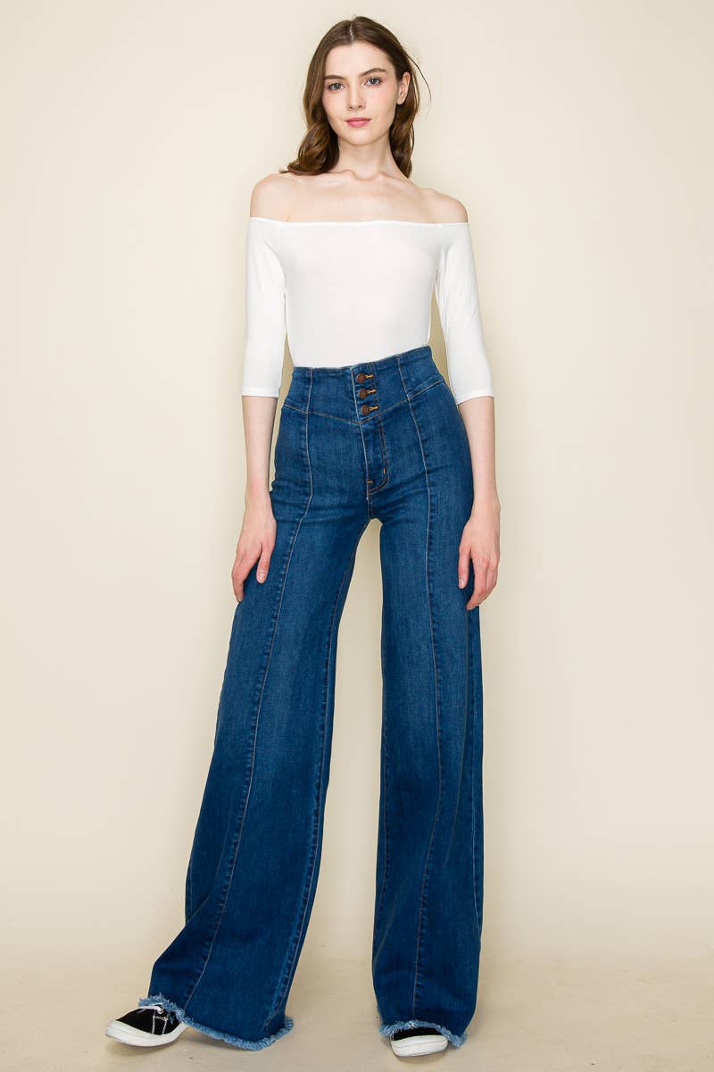 Wide Leg Denim Jeans in Medium Wash