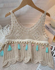Vintage Fringe Hollow-Out Sleeveless Knit Vest: WHITE / AVERAGE
