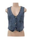 Sleeveless V-Neck Denim Tank: DarkBlue