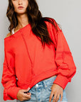 Solid Cropped Sweatshirt: Red