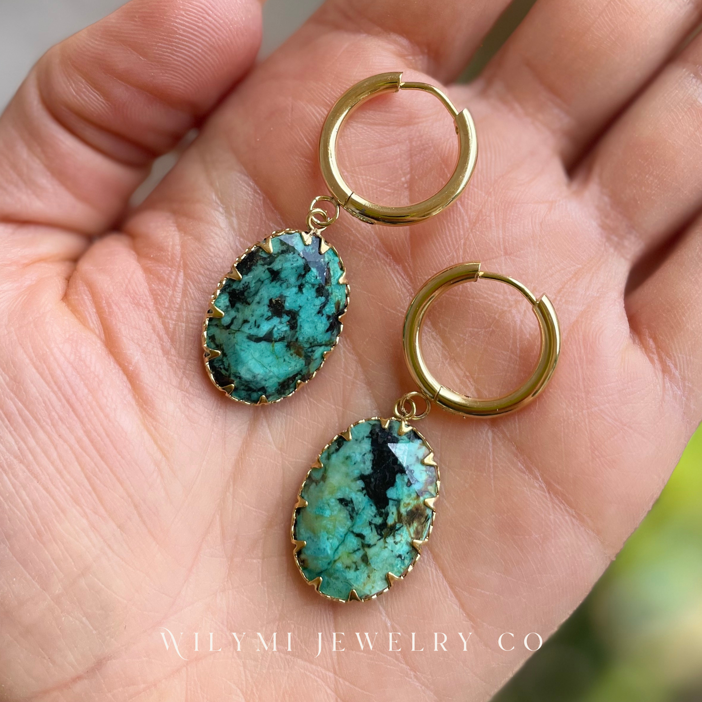 JOY Zoisite Gemstone Oval Hoop Earrings | Stainless Steel