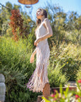 SOUTHERN FRINGE SUEDE DRESS: CAMEL / L
