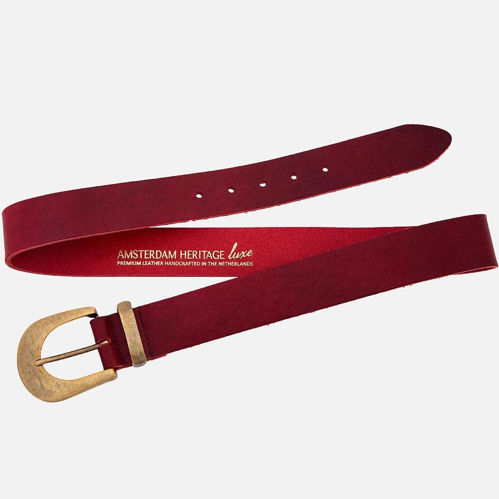 Andrea | Gold Buckle Leather Belt Women: Wine