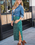Polly Side Slit Midi Skirt: Cheetah Brown