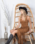 SOUTHERN FRINGE SUEDE DRESS: CAMEL / L