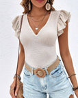 Willow Waffle Knit Ruffle Flutter Sleeve Top