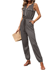 Zip Front Sleeveless Black Jogger Jumpsuit: Black