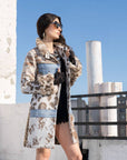 Mixed Media Faux Fur & Denim Trim Coat