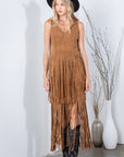 SOUTHERN FRINGE SUEDE DRESS: CAMEL / L