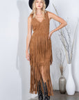 SOUTHERN FRINGE SUEDE DRESS: CAMEL / L