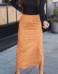 Polly Side Slit Midi Skirt: Cheetah Brown