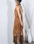 SOUTHERN FRINGE SUEDE DRESS: CAMEL / L