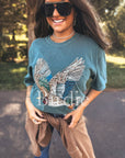 Faux Rhinestone Duck Graphic Tee on Blue Spruce