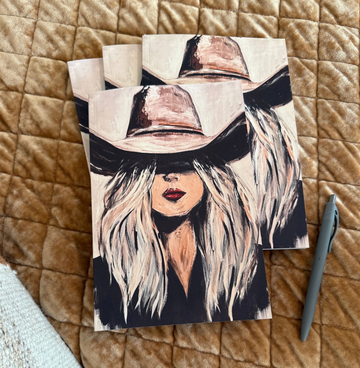 Blank Lined Notebook : Painting of Blonde Cowgirl