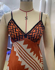 Ethnic Print Slip Midi Dress: White