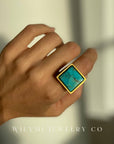 MM FULL PACKAGE Turquoise Ring | 16mm Square Stone I 24K GF