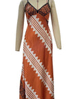 Ethnic Print Slip Midi Dress: White