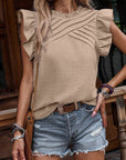 Casual Ruffled Pleated Plain Top: Apricot