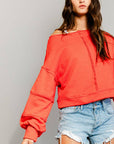 Solid Cropped Sweatshirt: Red