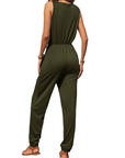 Zip Front Sleeveless Black Jogger Jumpsuit: Black