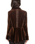 BROWN VELVET JACKET WITH LACE AND GROMENT TRIMMING