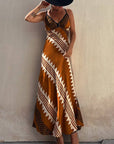 Ethnic Print Slip Midi Dress: Brown