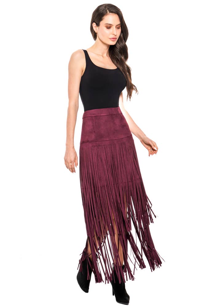 Fringe Suede Midi Skirt