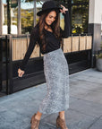 Polly Side Slit Midi Skirt: Cheetah Brown