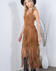 SOUTHERN FRINGE SUEDE DRESS: CAMEL / L
