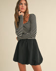 Miou Muse: STRIPE PATTERN ROUND NECK LONG SLEEVE TOP