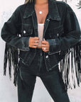 Denise Tassel Denim Jacket: Black