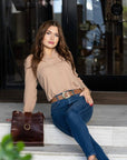 MADE TO ORDER Andrea | Gold Buckle Leather Belt Women: Wine