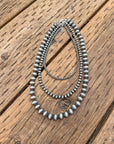 Faux Silver Beaded Navajo Pearl Strand Stackable Necklace: 16 in / 4 mm