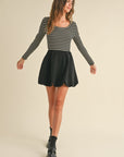 Miou Muse: STRIPE PATTERN ROUND NECK LONG SLEEVE TOP