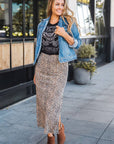 Polly Side Slit Midi Skirt: Cheetah Brown