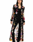 Long Denim Embroidered Flower Duster Jacket