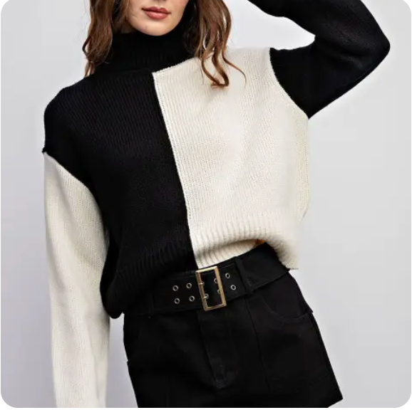 Black & Cream Color Block Sweater