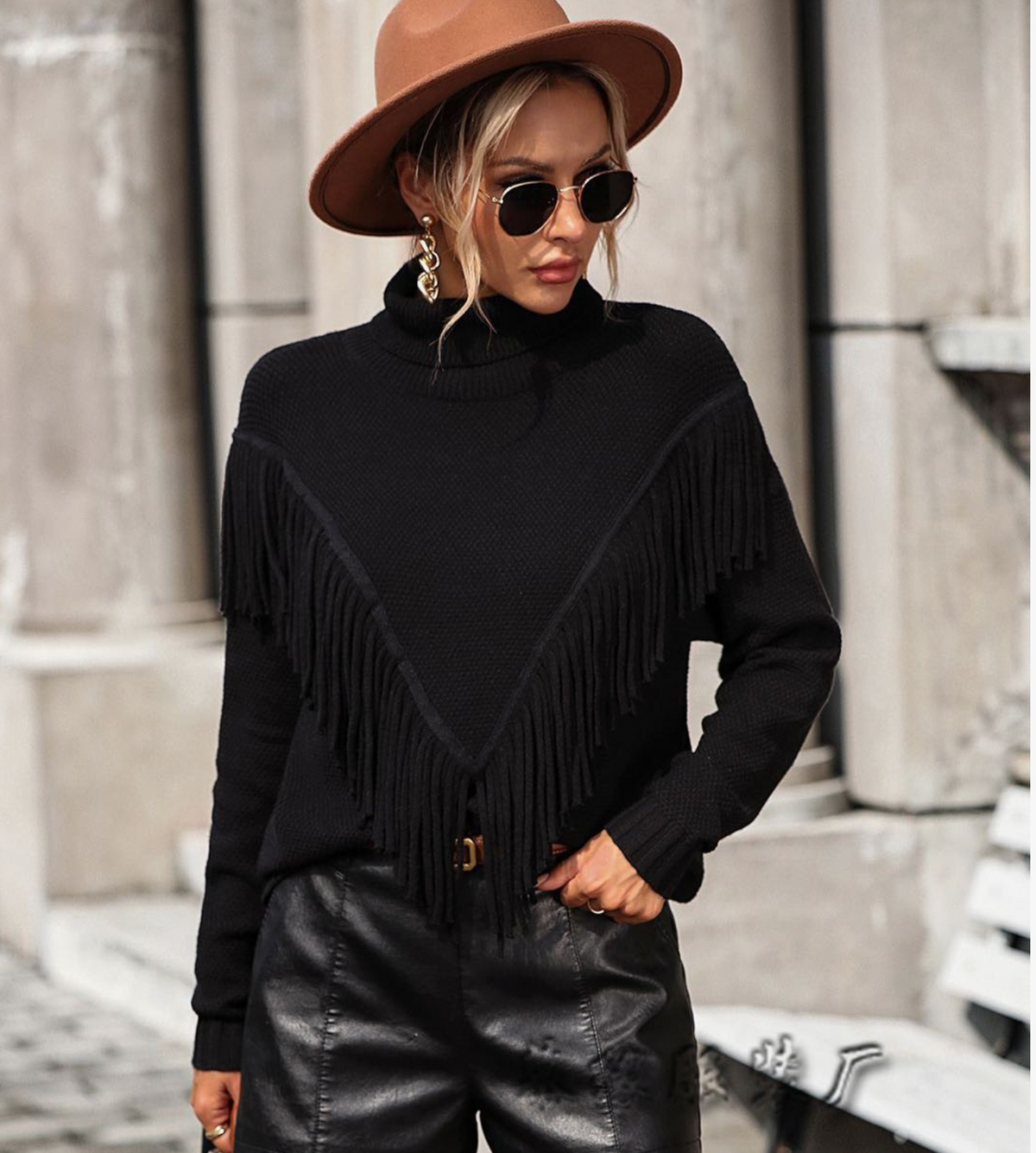 Fringe Turtleneck Sweater