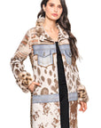 Mixed Media Faux Fur & Denim Trim Coat