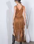 SOUTHERN FRINGE SUEDE DRESS: CAMEL / L