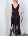 SOUTHERN FRINGE SUEDE DRESS: CAMEL / L