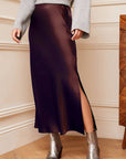 Satin Slit Maxi Skirt: Black