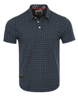 Men's Short Sleeve Polo Neck Stretch Casual Golf Work Shirt: Navy Dot